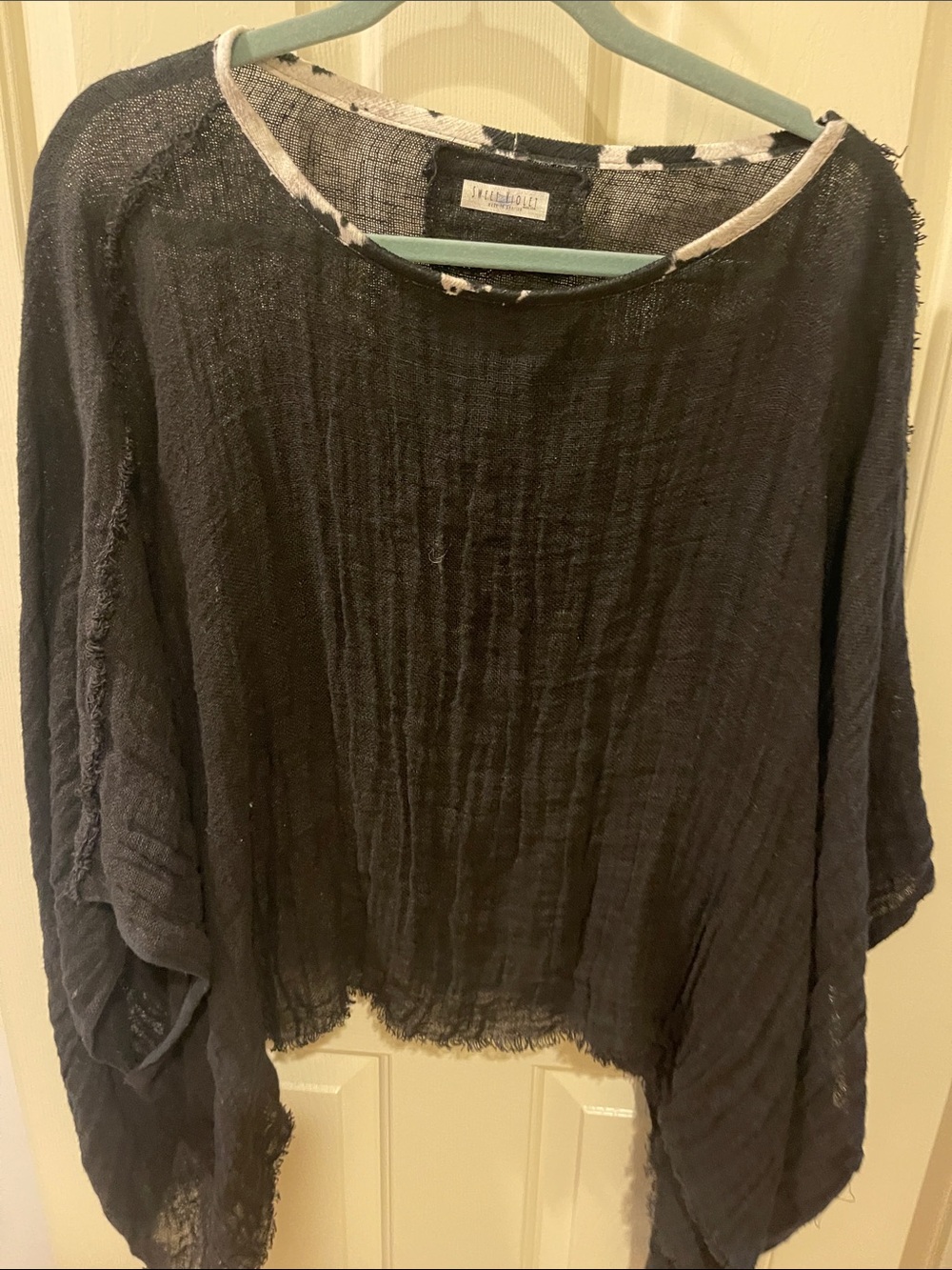 Lightweight Black Gauze Tunic with Contrast Neck Trim